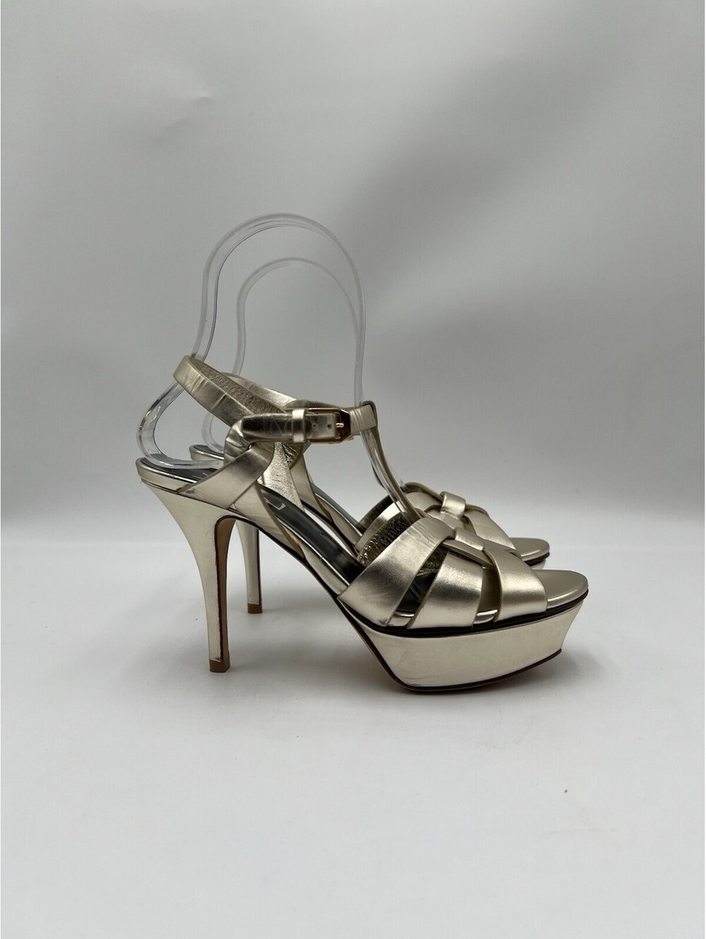 Saint Laurent Tribute 75 metallic nappa leather platform sandal Gold Size 36